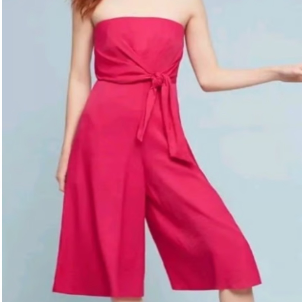 Anthropologie Maeve Palazzo Capri Tie Waist Strapless Romper